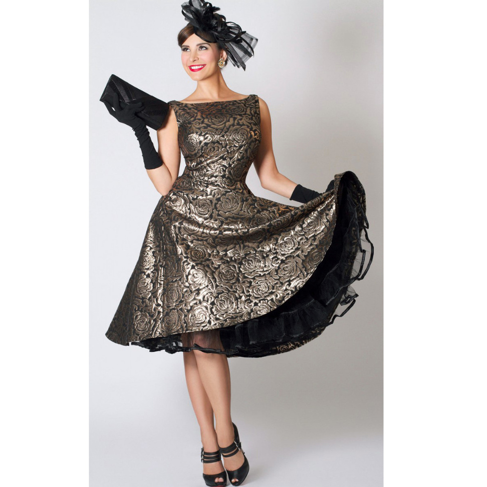 NWOT Bettie Page Tatyana Silver Roses Floral Dress